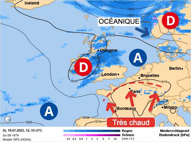 Carte de prévisions d'europe du Mardi 18 juillet 2023