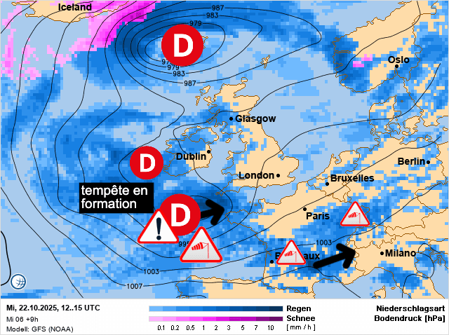 Carte de prévisions d'europe du Mercredi 22 octobre 2025