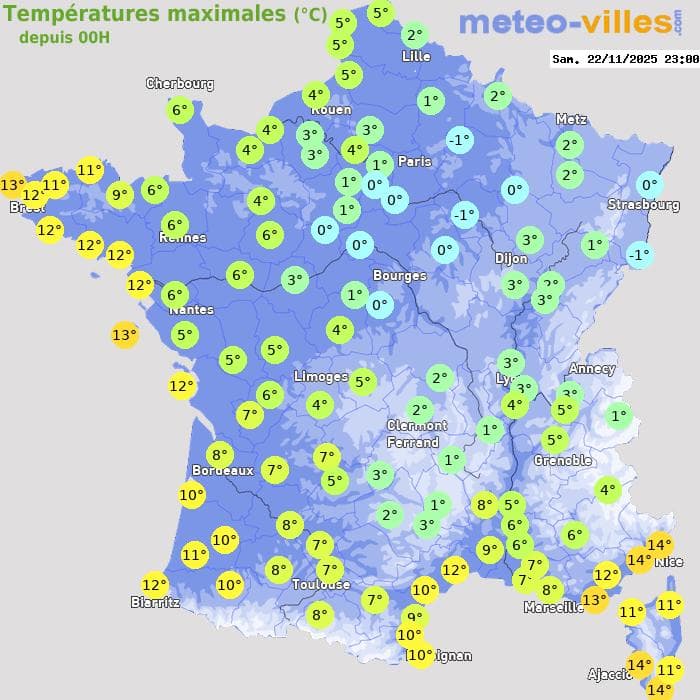 Températures maximales (°C) depuis 00h