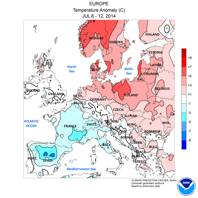 Image d'illustration pour Contrastes en Europe : chaud au Nord et à l'Est, frais et pluvieux au Sud