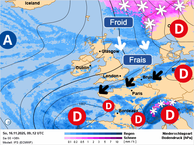 Carte de prévisions d'europe du Dimanche 16 novembre 2025
